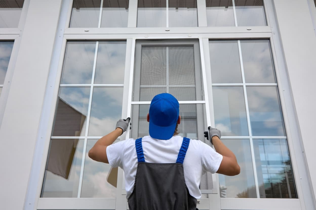 Contractor assessing windows before home window tinting installation in San Antonio TX